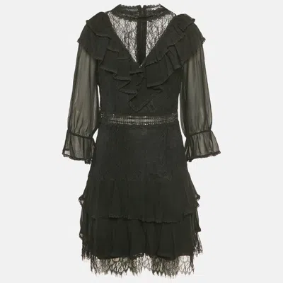 Alice And Olivia Alice + Olivia Black Crepe Lace Detail Mini Dress