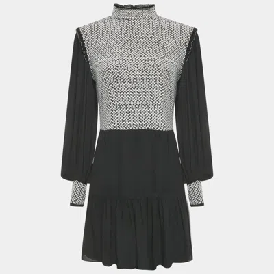 Alice And Olivia Alice + Olivia Black Embroidered Detail Crepe Elvira Tiered Mini Dress