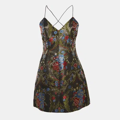 Alice And Olivia Alice + Olivia Black Floral Jacquard Strappy Mini Dress