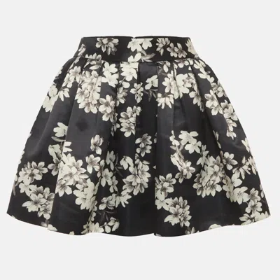 Alice And Olivia Alice + Olivia Black Floral Print Satin Pleated Mini Skirt