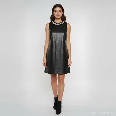 Alice And Olivia Alice + Olivia Black Leather Pearl Embellished Coley Mini Dress