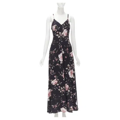 Pre-owned Alice And Olivia Alice Olivia Black Pink Rose Floral Print Viscose Midi Slip Dress Us4 S In Red