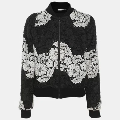Alice And Olivia Alice + Olivia Black/white Floral Lace Bomber Jacket