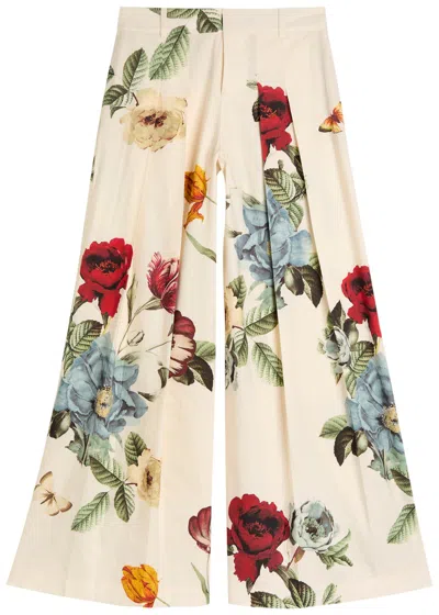 Alice And Olivia Alice + Olivia Blaire Floral Linen-blend Trousers In White