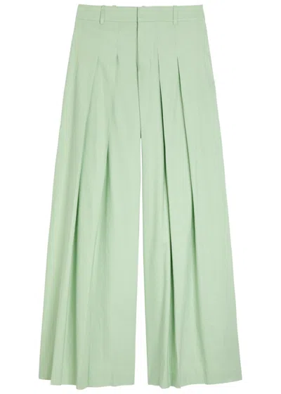 Alice And Olivia Alice + Olivia Blaire Pleated Wide-leg Linen-blend Trousers In Light Green