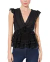 Alice And Olivia Alice + Olivia Blanche V Neck Ruffle Silk-blend Swing Top In Black