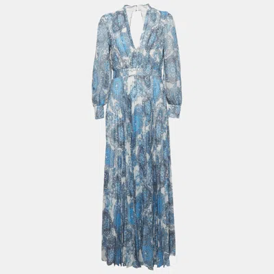 Alice And Olivia Alice + Olivia Blue Floral Print Georgette Cheney Cut Out Maxi Dress