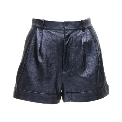 Pre-owned Alice And Olivia Alice Olivia Blue Metallic Faux Leather Cuffed High Waisted Shorts Us0 Xs