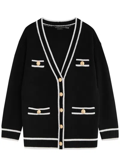 Alice And Olivia Alice + Olivia Bradford Wool-blend Cardigan In Black And White