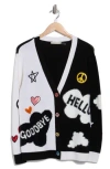 Alice And Olivia Alice + Olivia X The Beatles Bradford Appliquéd Wool-blend Cardigan In Burgundy