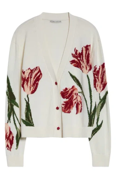 Alice And Olivia Alice + Olivia Bradley Intarsia Floral Cotton Blend Cardigan In Multi