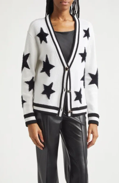 Alice And Olivia Alice + Olivia Bradley Intarsia Star & Stripe Trim Wool Blend Cardigan In White