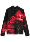 Alice And Olivia Brady Slim Button Down Shirt Peony Petals Bright Ruby In Red