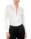 Alice And Olivia Brady Slim Button Down Silk-blend Shirt In White