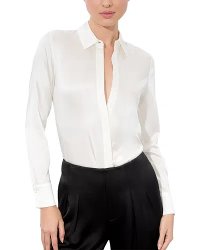 Alice And Olivia Alice + Olivia Brady Slim Button Down Silk-blend Shirt In White
