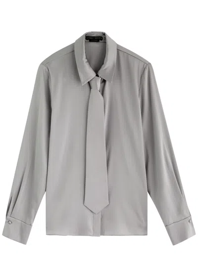 Alice And Olivia Alice + Olivia Brady Stretch-silk Tie Shirt In Grey
