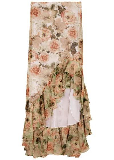 Alice And Olivia Alice + Olivia Braylee Floral-print Georgette Maxi Skirt In Gold