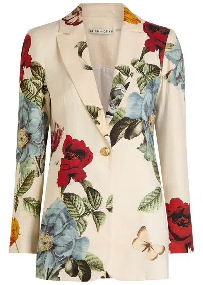 Alice And Olivia Alice + Olivia Breann Floral Linen-blend Blazer In White