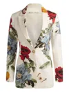 Alice And Olivia Breann Printed Linen-blend Blazer In White