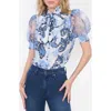 Alice And Olivia Scroll Symphony Brentley Tie-neck Top In Scroll Symphony