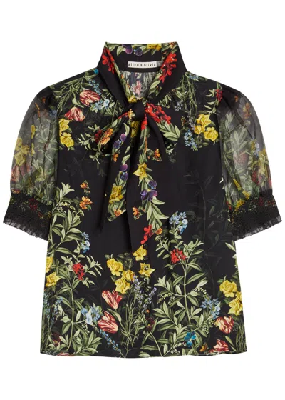Alice And Olivia Floral-print Pussy-bow Blouse In Multi