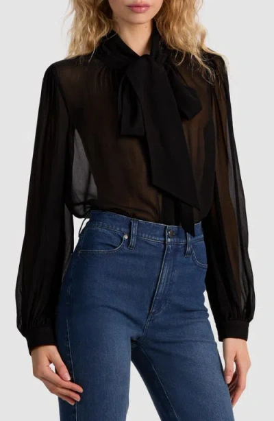 Alice And Olivia Brentley Tie-neck Sheer Blouse In Black