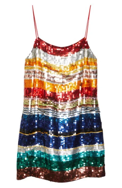 Alice And Olivia Alice + Olivia Bridget Rainbow Stripe Sequin Minidress