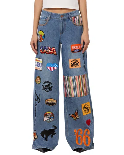 Alice And Olivia Trish Patchwork Low-rise Wide-leg Jeans In Blue