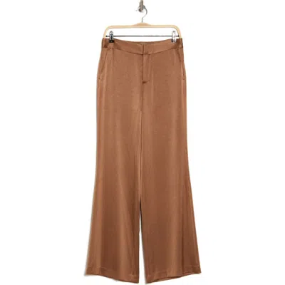 Alice And Olivia Alice + Olivia Calvin Satin Wide Leg Pants In Camel