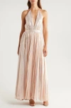 Alice And Olivia Alice + Olivia Camila Pleated Plunge Neck Silk Blend Halter Dress In Pink