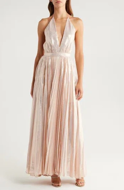Alice And Olivia Alice + Olivia Camila Pleated Plunge Neck Silk Blend Halter Dress In Pink
