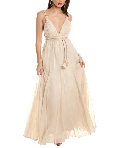 Alice And Olivia Carisa V-neck Gown In Beige