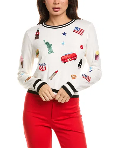 Alice And Olivia Alice + Olivia Carolann Americana Staceface Shrunk Sweater In White