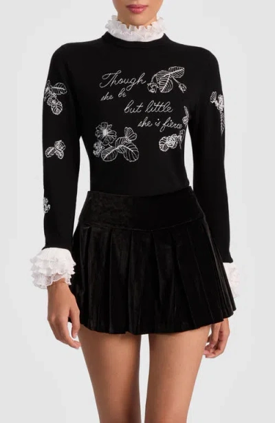 Alice And Olivia Carolann Floral Sweater In Black
