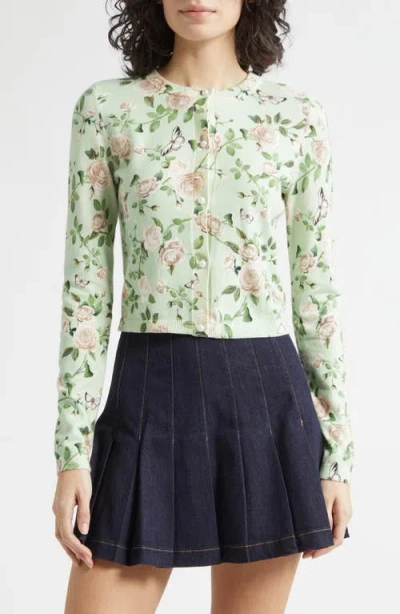 Alice And Olivia Alice + Olivia Carson Floral Cotton Blend Cardigan In Green
