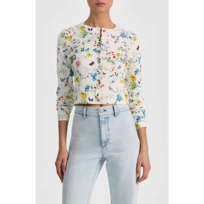 Alice And Olivia Alice + Olivia Carson Floral Cotton Blend Cardigan In Twisting Vines Off White