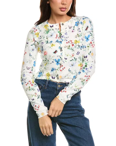 Alice And Olivia Carson Printed Cardigan In Twisting Vines Off White In Multi
