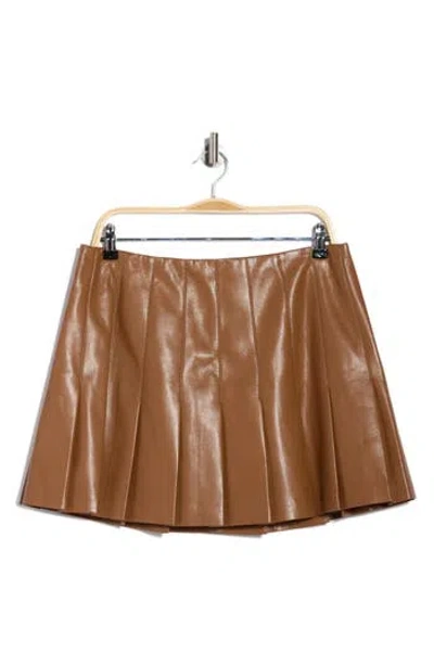 Alice And Olivia Alice + Olivia Carter Pleated Faux Leather Miniskirt In Brown