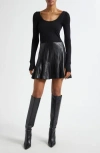 Alice And Olivia Alice + Olivia Chara Long Sleeve Mixed Media Minidress In Black