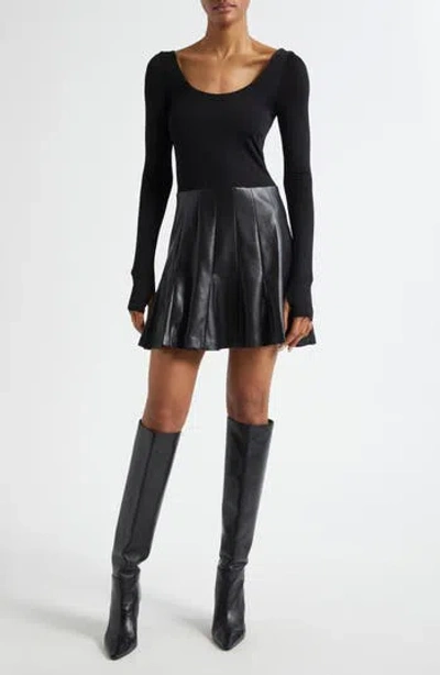 Alice And Olivia Alice + Olivia Chara Long Sleeve Mixed Media Minidress In Black