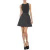 Alice And Olivia Alice + Olivia Chara Mixed Scale Polka Sot Sleeveless Fit & Flare Minidress In Black With White Dots