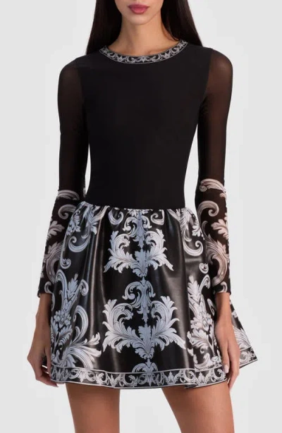 Alice And Olivia Chara Round Neck Long Sleeve Dress In Black