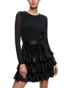 Alice And Olivia Chara Longsleeve Crewneck Tiered Ruffle Mini Dress