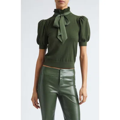 Alice And Olivia Alice + Olivia Chase Puff Sleeve Stretch Wool Sweater In Green