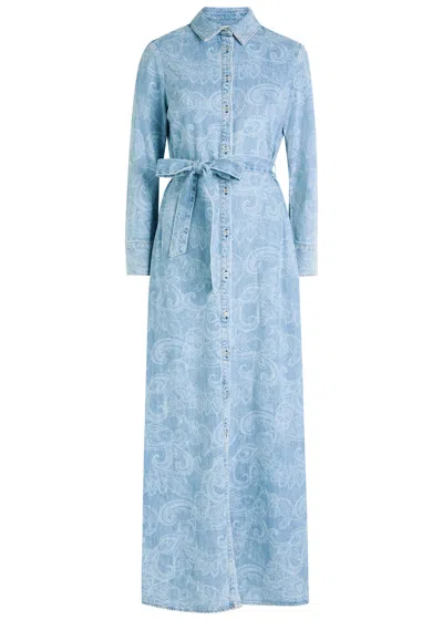 Alice And Olivia Alice + Olivia Chassidy Denim Maxi Shirt Dress In Blue