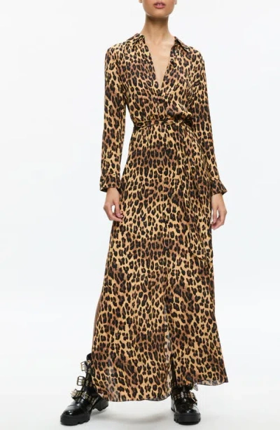 ALICE AND OLIVIA ALICE + OLIVIA CHASSIDY LEOPARD PRINT LONG SLEEVE MAXI SHIRTDRESS