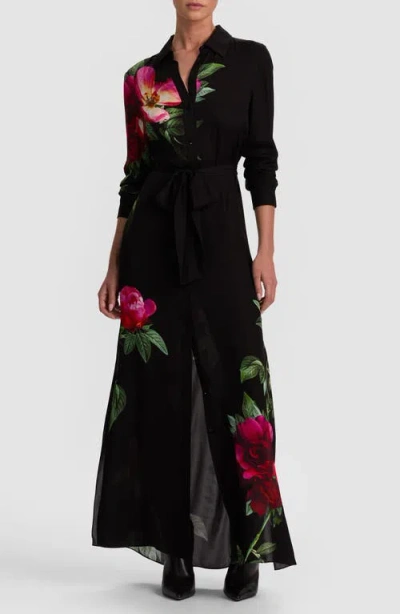 Alice And Olivia Floral Chassidy Shirt Dress In Black
