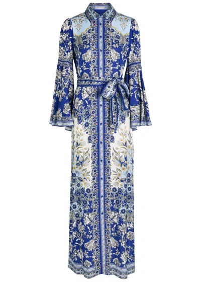 Alice And Olivia Alice + Olivia Chassidy Printed Maxi Shirt Dress In Blue