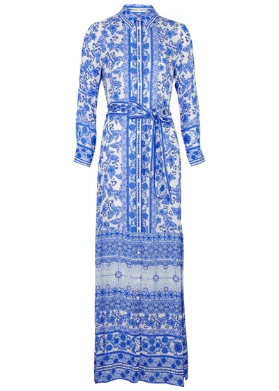 Alice And Olivia Alice + Olivia Chassidy Printed Satin Maxi Dress In Blue