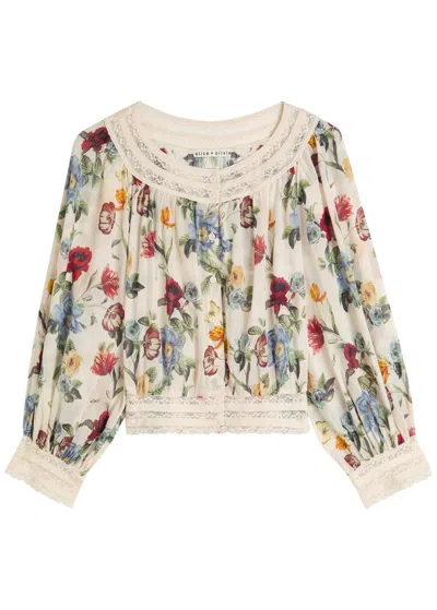 Alice And Olivia Alice + Olivia Cherelle Floral-print Cropped Cotton Blouse In Multi